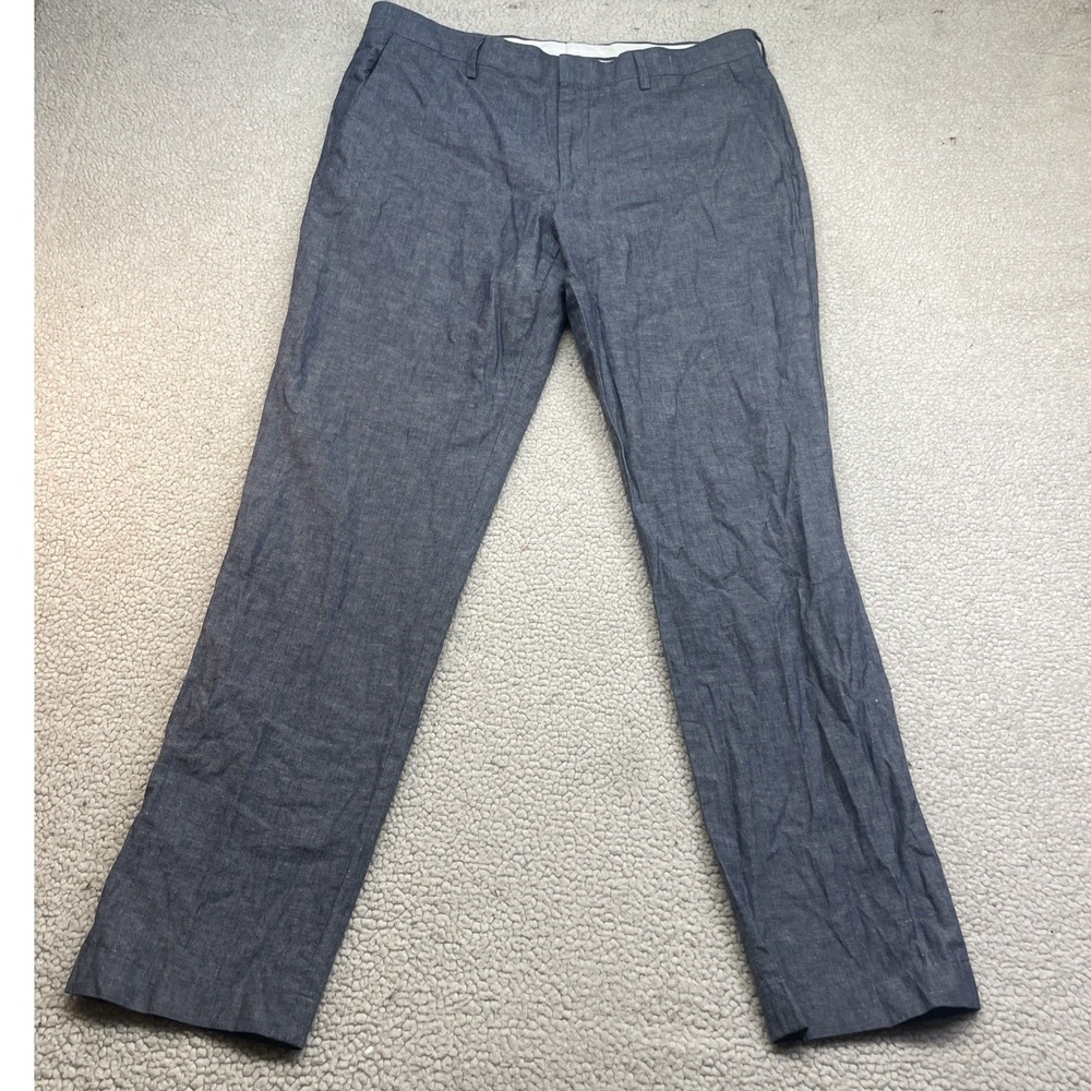 J.Crew Dress Pants‎ Mens 34x32 Blue Ludlow Slim Somelos Cotton Linen Trousers